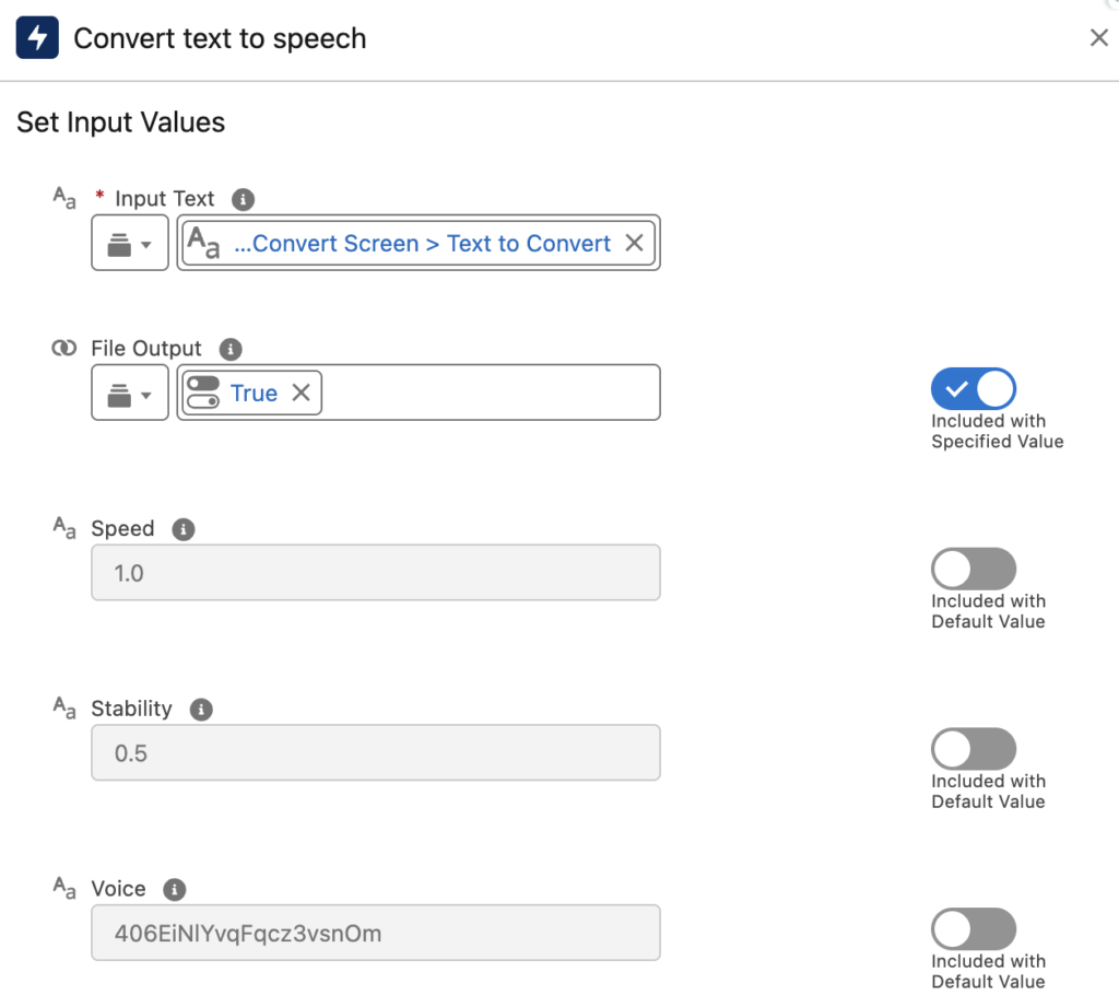 Convert text to speech action
