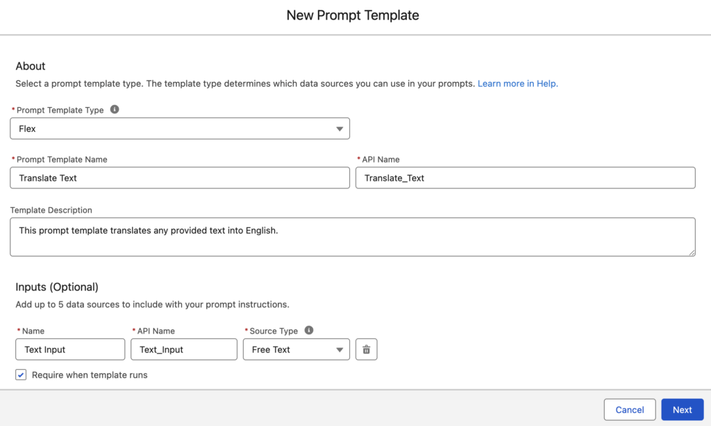 Flex Prompt Template to Translate Text