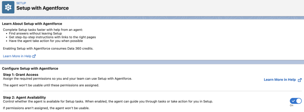 Enabling Setup with Agentforce