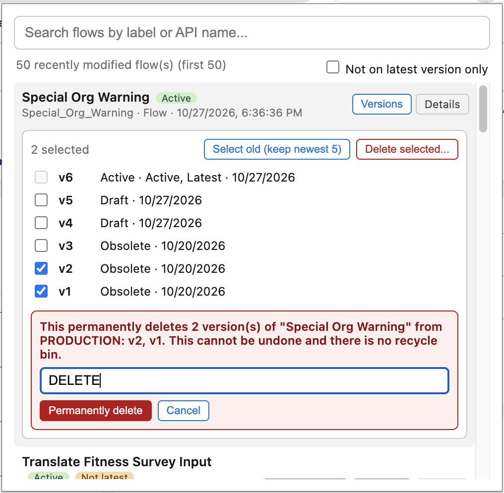 Delete Flow Versions