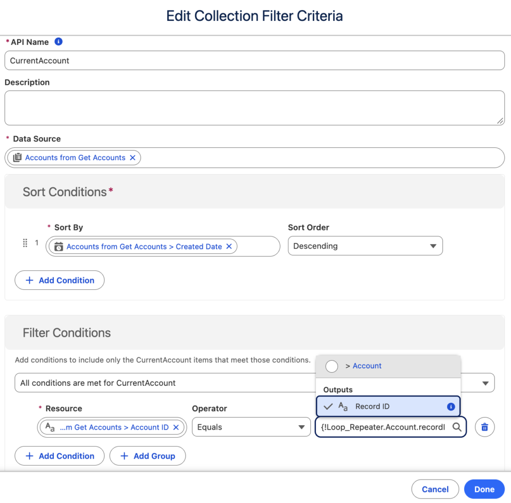 Collection Filter Criteria Configuration