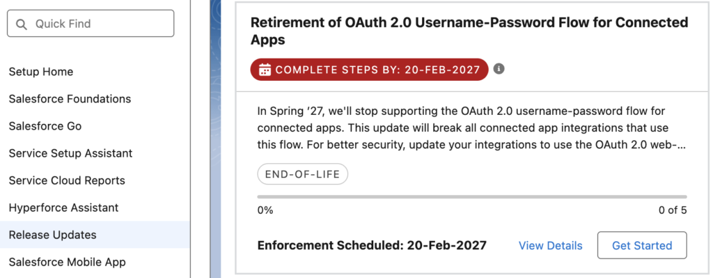 Retirement of OAuth 2.0 Username-Password Flow for Connected Apps