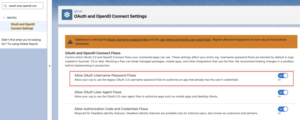 Disabled OAuth Username-Password Flows
