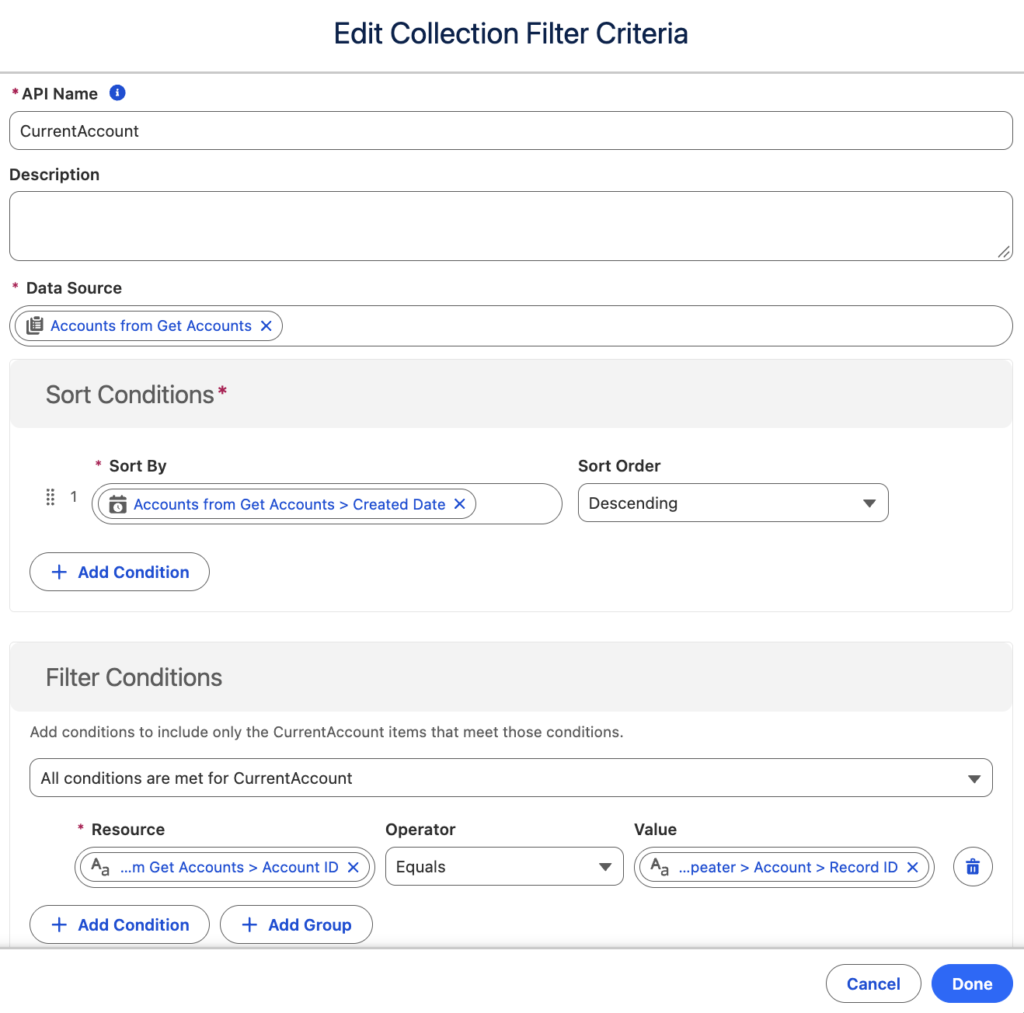 Configuration of Collection Filter Criteria Resource